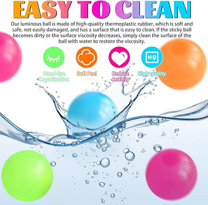 4Pcs Glow in The Dark Sensory Balls, Upgraded Glowing Sticky Balls Stick to The Ceiling, Stress Relief Sensory Ball Toys for Adults & Kids, Stocking Stuffers, Asmr Cool Stuff & Party Favors