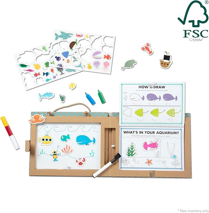 Melissa & Doug Natural Play: Play, Draw, Create Reusable Drawing & Magnet Kit – Ocean (42 Magnets, 5 Dry-Erase Markers) - FSC Certified