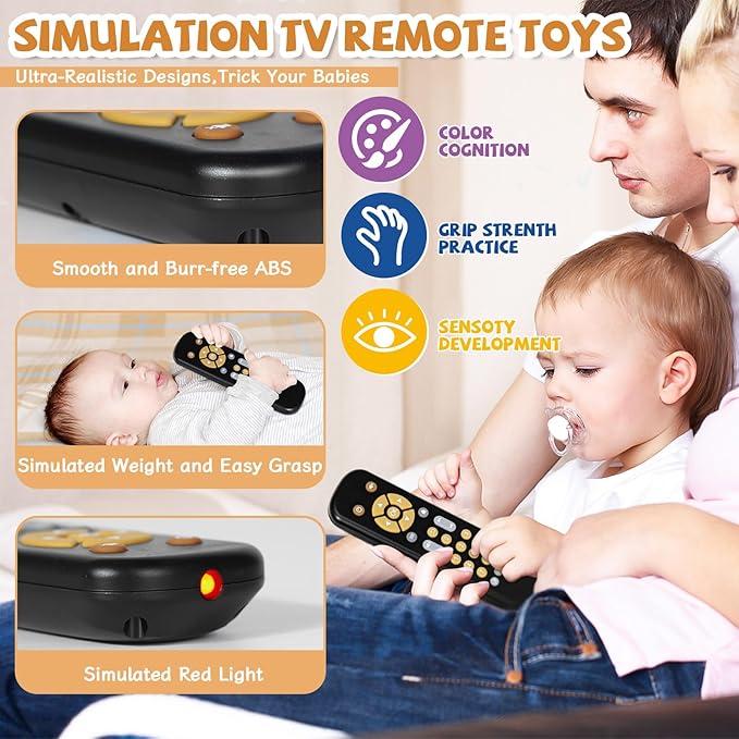 Orzbow Baby Remote Control Toy for 6 Months+ with Music, TV Remote Toy with Realistic Light and Sound - English, French and Spanish for Infant Play - BPA Free, Black