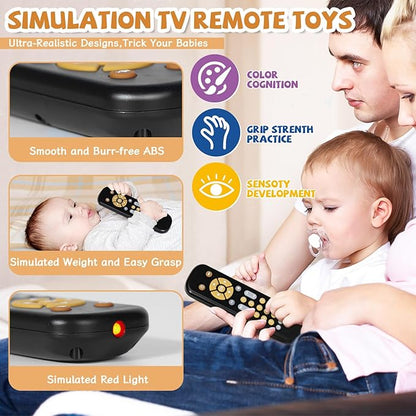 Orzbow Baby Remote Control Toy for 6 Months+ with Music, TV Remote Toy with Realistic Light and Sound - English, French and Spanish for Infant Play - BPA Free, Black