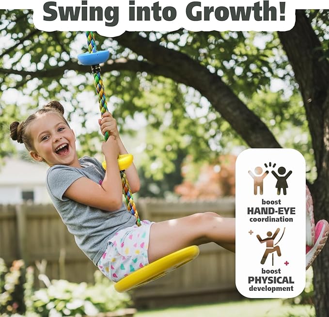 Climbing Rope Tree Swing with Platforms and Disc Swing Seat Set Outdoor Playground Accessories for Kids Including Hanging Strap & Carabiner Rope Swings for Tree Kids Swing Set Accessories