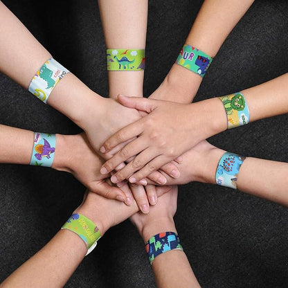 DERAYEE 24 Pcs Dinosaur Slap Bracelets for Kids, Jurassic Forest World theme Snap Bands Toy Gift Party Favor Supplies for Dino Party Bag