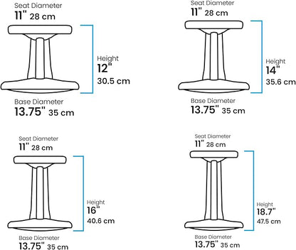 KORE Design Wobble Stool Chair, Girls + Boys Kid Desk Stools, Ergonomic Small Office Chairs, Flexible Seating for Active Child, ADD/ADHD, Classroom, School, Home, Kids (14in), Age 6-7 yrs, Black