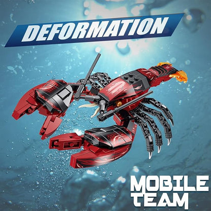 Sea Creatures Building Toy Ocean Animal Building Blocks Sets 2 in 1 Lobster Figures for 6 Plus Years Old Boys and Girls Gift for Birthday Christmas (263pcs)