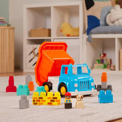 Battat- Locbloc – Toy Dump Truck – 17Pc Construction Set – Working Bucket- Building Blocks & Characters – 12 Months +