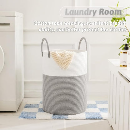 Artfeel Laundry Basket,Woven Cotton Rope Laundry Hamper,80L for Decorative Storage of Dirty Clothes,Toys and Blankets in Bathroom,Baby Room and Living Room