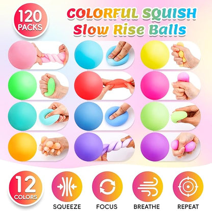 VISCOO 120 Pack Stress Balls, Slow Rising Stress Balls for Kids Adults, Stretchy Fidget Ball for Stress Relief, Hand Therapy Sensory Squishy Ball, Classroom Prize Box Party Favors
