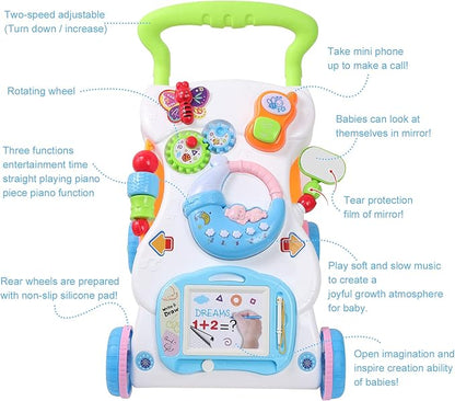 Baby Play Gym Mat, Baby Gym Activity Center, Baby Walker with Music and Light, Push Toys for Toddlers 1-3 for Learning to Walk