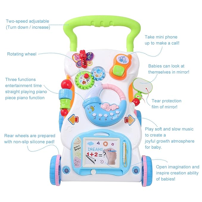Cuterabit 2 in 1 Sit to Stand Baby Walker with Music and Light, 12PCS Baby Rattles Toys Set with Storage Case, Teething Toys for Newborns