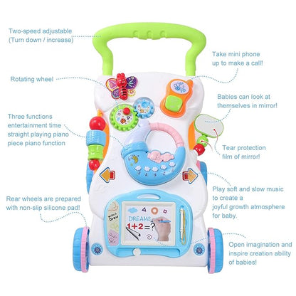 Cuterabit 2 in 1 Sit to Stand Baby Walker with Music and Light, 12PCS Baby Rattles Toys Set with Storage Case, Teething Toys for Newborns