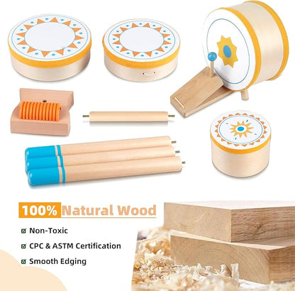 Toddlers Drum Set Toy for 3 Years Old ,Kids Wooden Jazz Drum for Toddlers Montessori Musical Instruments for Boy Girl, Percussion Set Baby Musical Toys, Birthday Gift for 3+ Kids Baby
