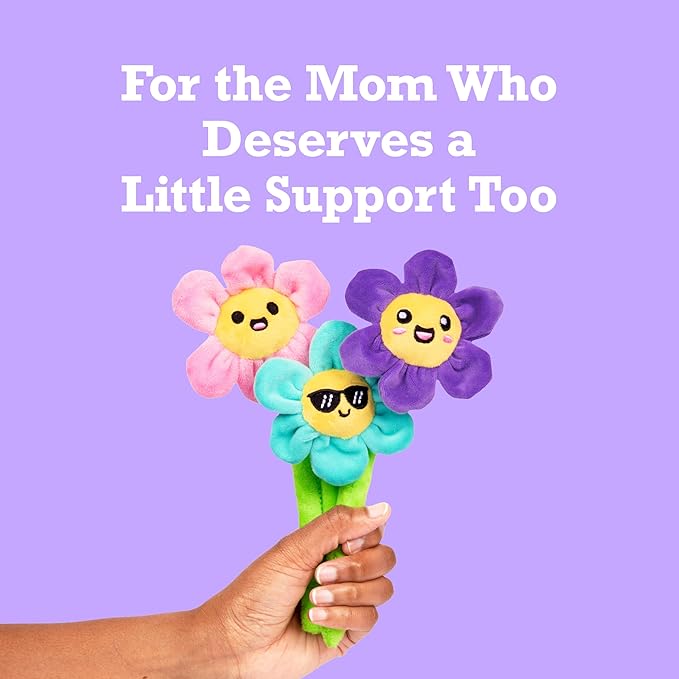 WHAT DO YOU MEME? Emotional Support Flowers by Relatable, Cuddly Stuffed Animals and Plushies Set, Small Gifts for Mom, Includes 5 Flowers Plush Toys with Carrying Basket, for Mom