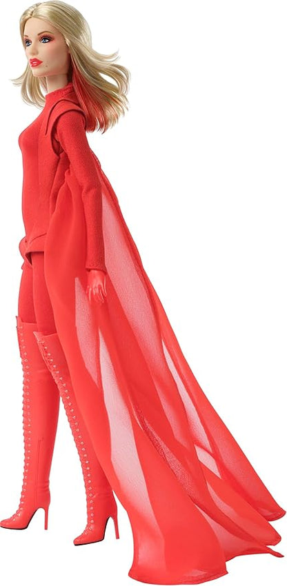 Barbie Signature Doll, Kylie Minogue Posable Collectible in “Padam Padam” Music Video Outfit with Red Bodysuit, Chiffon Cape and Lace-Up Boots