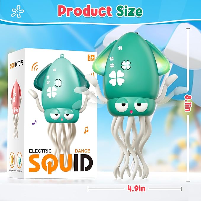 Dancing Squid Baby Toy, Infant Tummy Time Toys for 3-6 Months, Interactive Crawling Octopus with Music & Lights for 6-12, 12-18 Learning Walking Toy for Toddlers 1 Year Old Boys Girls Birthday Gifts