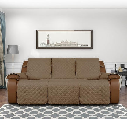 Easy-Going Recliner Sofa Cover, Reversible Couch Cover for 3 Seat Recliner, Split Sofa Cover for Each Seat, Furniture Protector with Elastic Straps for Kids, Dogs, Pets(3 Seater, Camel/Ivory)
