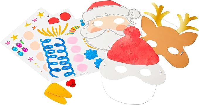 Talking Tables Christmas Mask Making Craft Kit for Kids-Pack of 6 with Santa, Reindeer & Snowman | Children Art Supplies, Fun Xmas Activities, Creative Gift, One Size, Red