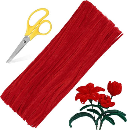 100Pcs Pipe Cleaners, Pipe Cleaners Craft, Creative Craft Pipe Cleaners for Festivals Flower Making, Chenille Stems Crafting Pipe Cleaners, Craft Supplies for Home Decorations/Red