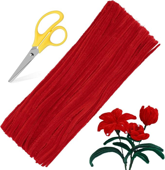 100Pcs Pipe Cleaners, Pipe Cleaners Craft, Creative Craft Pipe Cleaners for Festivals Flower Making, Chenille Stems Crafting Pipe Cleaners, Craft Supplies for Home Decorations/Red