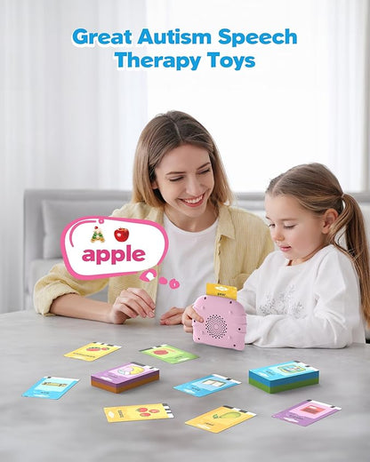 Pink Talking Flash Cards for Toddler 1 2 3 4 Year Olds, Language Learning Toys, Pocket Speech Therapy Toys, Autism Toys, Montessori Toys with 224 Words, Children's Sensory Learning Toys
