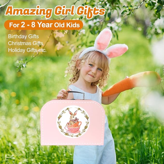 Tea Party Set for Little Girls, 49PCS Princess Tea Time Toys Including Tea Set Dessert Carrying Case, Kids Kitchen Pretend Playset, Tea Set for Girls Birthday Toddler Gifts Age 3-8