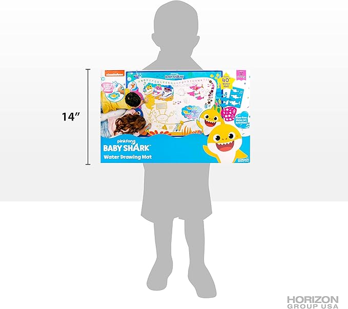 Baby Shark Water Drawing Mat by Horizon Group USA, Includes Reusable 40-Inch Water Drawing Mat, Refillable Water Brush & Pens, Stencils, Mess-Free Water Art for Toddlers, Age 3+