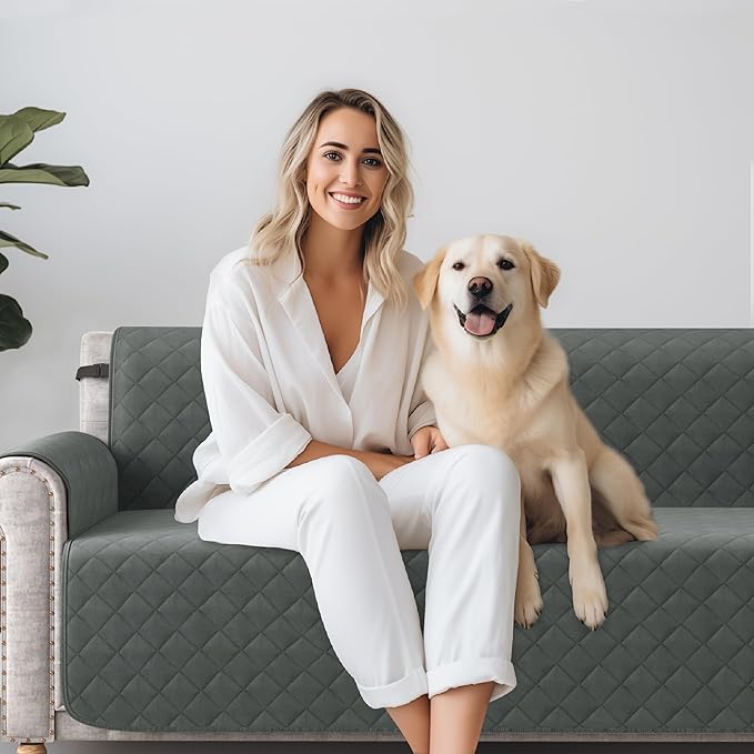 CHUN YI Oversized Couch Cover, Water Resistant Sofa Cover Slipcover for 4 Cushion Sofa, Washable with Adjustable Strap Storage Pocket for Living Room Dog Pet (Oversized Sofa, Dark Grey)