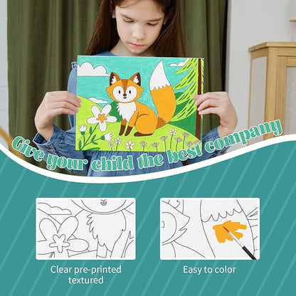 8 Packs Predrawn Canvas for Painting Kids Painting Canvas for Kids Painting Kits for Kids 4-8, 48 Paints, 8 Brushes 2 Easels, 8 6x8 Printed Canvas to Paint for Girls Boys and Beginners