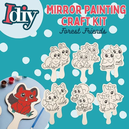 Paint Your Own Mirror Kids Party Craft Kits(12 Forest Friends Wood Mirrors w Paints)-Each Kit Has its Own Brush, Paint, & Project-Fun, Unique Birthday Favors, Valentines Classroom School Activity Gift