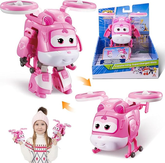 Super Wings 5" Transforming Supercharged Dizzy Airplane Toys, Action Figure Plane to Robot, Suitable for 3 4 5 Years Old Kids, Fun Flying Toy Plane for Preschool Boys and Grls, Birthday Gifts, Pink