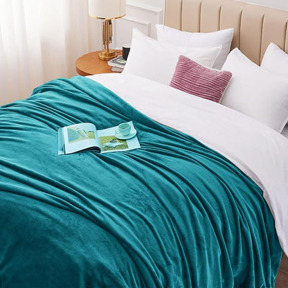 CozyLux Fleece Bed Blankets Throw XL Size Teal - 300GSM Soft Lightweight Cozy Plush Fuzzy Microfiber Flannel Blanket for Travel Camping Chair and Sofa, 50x70 inches