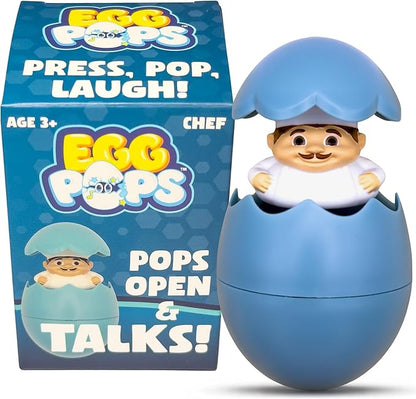 Egg Pops Talking Easter Egg Toy - Figure Pops Up & Plays Sounds, Easter Basket Stuffers for Teens - Interactive Kids Toys or Funny Gag Gifts for Teens, Cute Collectible Spring Character (Chef)