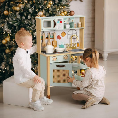 Play Kitchen, Kids Play Kitchen with Real Light & Sounds, Toy Kitchen for Toddlers with Cookware Accessories, Play Kitchen Sets for Kids Ages 4-8, Gift for Boys and Girls.