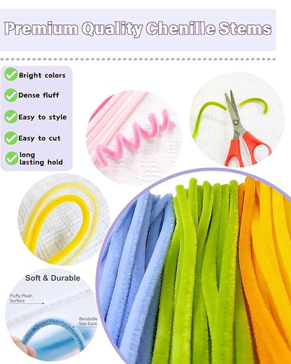 1000 Pcs Pipe Cleaners Flower Kit, 18 Colors Chenille Stems with Complete Accessory Set & Instruction, Pipe Cleaners Craft, Art and Craft Supplies, DIY Art Projects Creative Gift