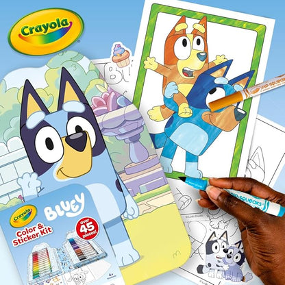 Crayola Bluey Art Kit for Kids (45pcs), Bluey Coloring Book Pages, Bluey Stickers for Kids, Bluey Toys For Girls & Boys, Toddler Gift, 4+