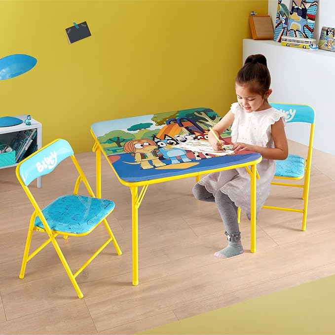 Idea Nuova Bluey 3 Piece Children's Activity Square Table and 2 Folding Chairs Set, Ages 3+