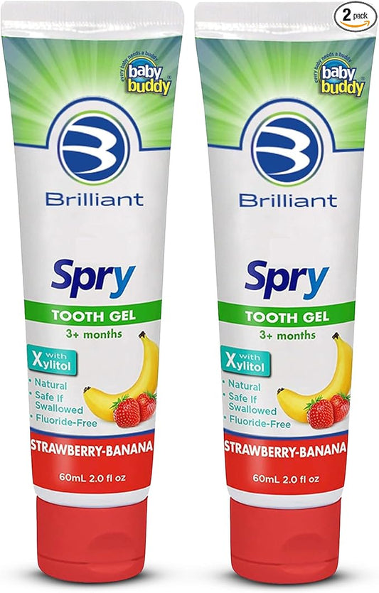 Brilliant Oral Care Kids Fluoride Free Toothpaste, Spry Gel with Xylitol, Strawberry Banana Flavor for Ages 3+ Months, 2 fl oz, 2 Pack