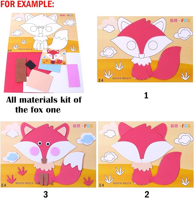 3D EVA Foam Stickers for Toddlers 12PCS Sticky Foam DIY Craft Preschool Art Class Drawing Sticker Puzzle Art Kit for Kids Boys Girls (Cartoon Animals A)