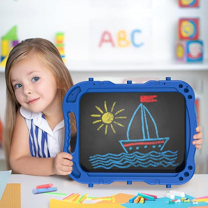 Amagoing Easel for Kids, Adjustable Standing Art Easel for Toddler, Double Drawing Board with Painting Accessories, Birthday Christmas Gift for Little Boys and Girls, Middle Size Blue+Red