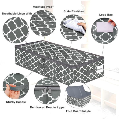 punemi Under Bed Storage, 2-Pack 6.7 Inches Tall Underbed Clothes Storage Bags W/Sturdy Structure, Thick Fabric Storage Containers Drawers With Zipper Lid, College Dorm Room Under Bed(Lantern Pattern)