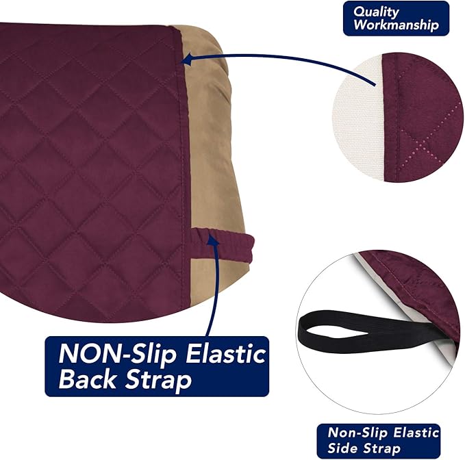 PureFit Reversible Quilted Recliner Sofa Cover, Water Resistant Slipcover Furniture Protector, Washable Couch Cover with Elastic Straps for Kids, Dogs, Pets (Small, Wine/Beige)