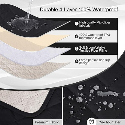 KinCam 100% Waterproof Recliner Chair Cover, Reclining Couch Covers for Pets, Dogs, Recliner Couch Slipcover Furniture Protector with Elastic Straps for Kids(30", Black)