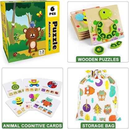Toddler Puzzles, Wooden Jigsaw Animals Puzzles for 1 2 3 Year Old Girls Boys Toddlers, Educational Preschool Toys Gifts for Colors & Shapes Cognition Skill Learning