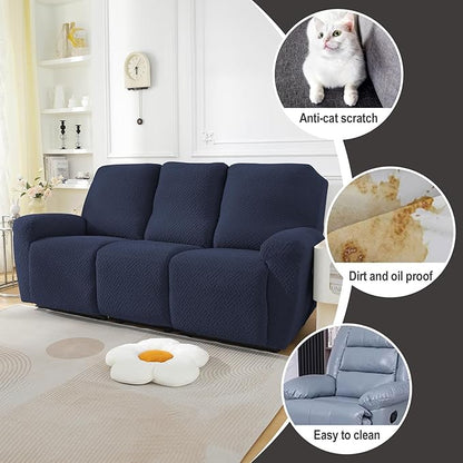 NORTHERN BROTHERS Stretchy Recliner Sofa Covers 3 Seater, Couch Cover Recliner Sofa 3 Cushions, Sofa Recliner Covers, Dark Blue