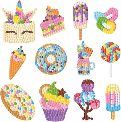 Gem Diamond Art Painting Stickers Kit for Kids,5D Diamond Mosaic Stickers by Numbers Kits Crafts Set for Children, Boys and Girls,Creative Handmade Art Craft Decorations Gift (Cake)