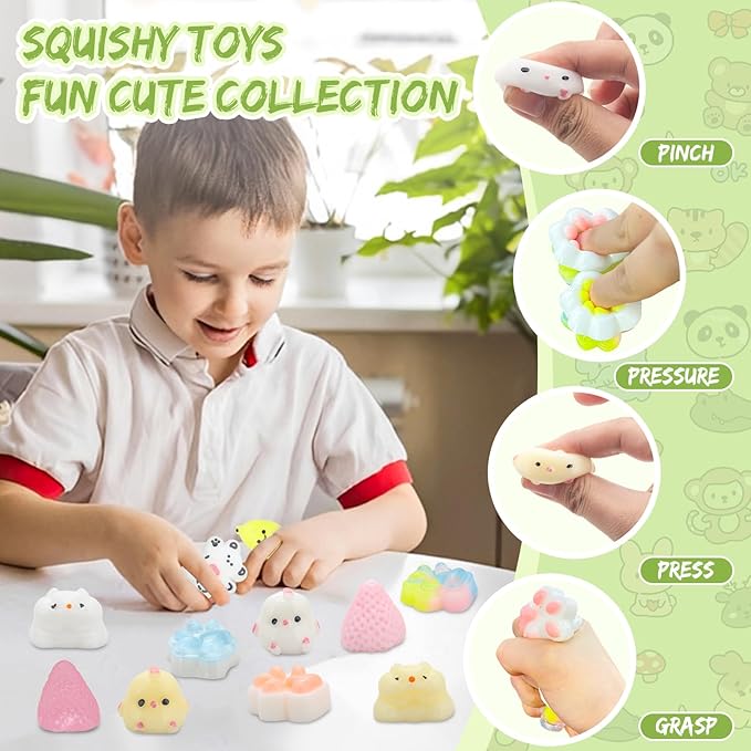 28pcs Squishy Pack,Fidget Toys Kit,Include taba Squishies Party Favors for Kids 4-8 8-12 Treasure Box Toys for Classroom Birthday Xmas Gifts Goodie Bag Stocking Stuffers for Teens (28pcs)