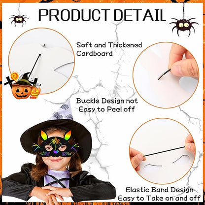 AUGSUN Halloween Crafts, Rainbow Scratch Mask for Halloween Party Favors Supplies Magic Scratch Paper Art Mask for Kids