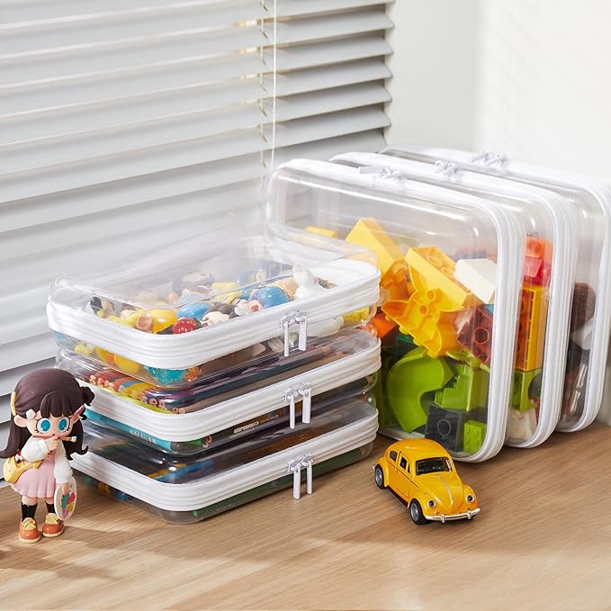 MACOPRO 2PCS Clear Hard Shell Zipper Case,Portable Cosmetic Bag with Zipper, Diaper Bag Organizing Pouches, Kid's Toy Storage Organizer Bins,Hard Plastic Case, Christmas Storage Bins