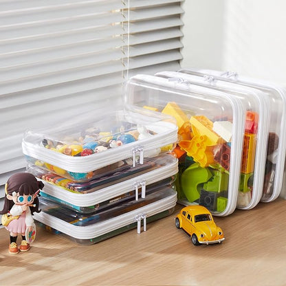 MACOPRO 2PCS Clear Hard Shell Zipper Case,Portable Cosmetic Bag with Zipper, Diaper Bag Organizing Pouches, Kid's Toy Storage Organizer Bins,Hard Plastic Case, Christmas Storage Bins