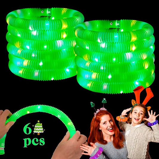 Light Up Glow Necklaces Bracelets Party Favors Accessories for Toddlers, Glow Sticks Pop Tubes for kids, Glow Birthday Camping Wedding Party Supplies Decorations for Boys Girls (Green 6-pack)