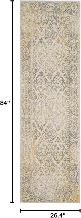 SAFAVIEH Evoke Collection 2'2" x 7' Ivory/Grey EVK264D Distressed Non-Shedding Living Room Entryway Foyer Hallway Bedroom Runner Rug